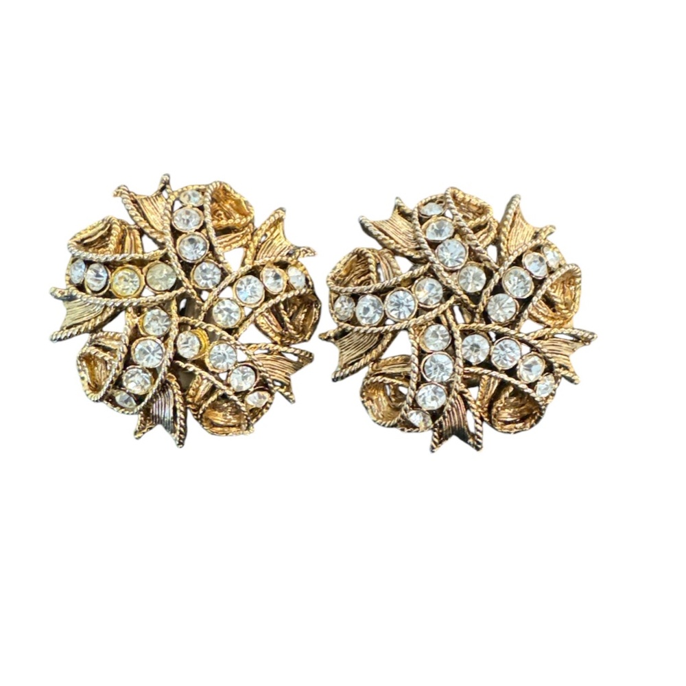Vintage earrings rhinestones golden gilt oversized huge chunky statement